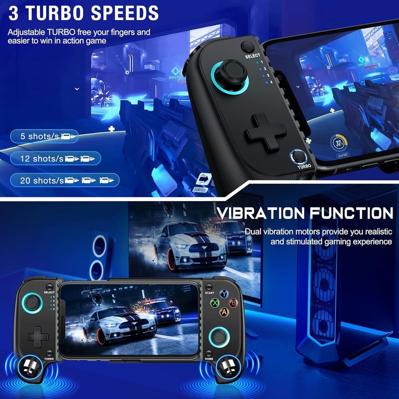 Mobile Game Controller for iphone/Android, Wireless Phone Controller with Phone Case Support, Gaming Controller Support Game Pass, Steam Link,Minecraft (Black-2, M)